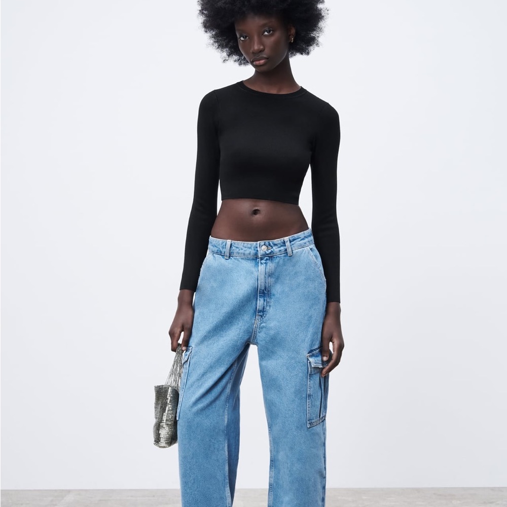 Zara Cropped Ribbed Knit Sweater